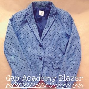 Gap Academy Blazer Sz. 4 chambray + Navy polka dot